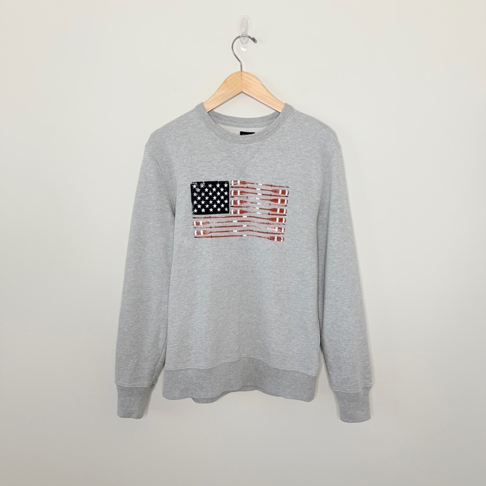 J.Crew Men’s Oars Terry Pullover Sweatshirt Gray American Flag Graphic nautical - Picture 2 of 15
